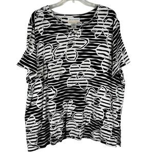 Alfred Dunner Striped Floral Short Sleeve Blouse 2X